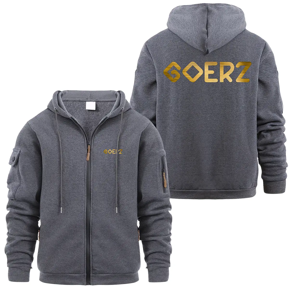 Goerz Optical Photography Videography Exclusive Logo Full Zipper Sweatshirt Hoodie with Arm Pocket HNT241114A2GRZFZH - Dark Gray