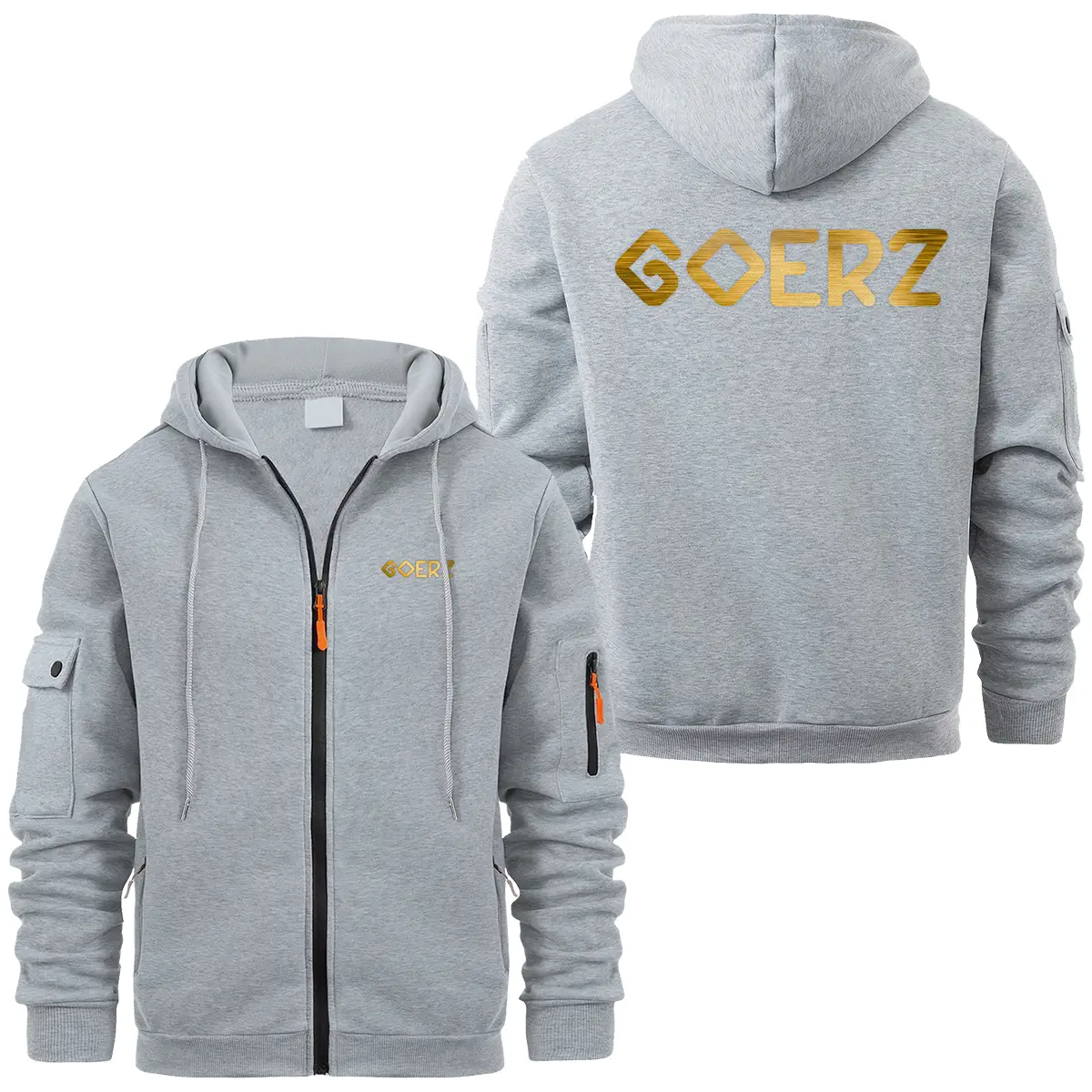 Goerz Optical Photography Videography Exclusive Logo Full Zipper Sweatshirt Hoodie with Arm Pocket HNT241114A2GRZFZH - Gray