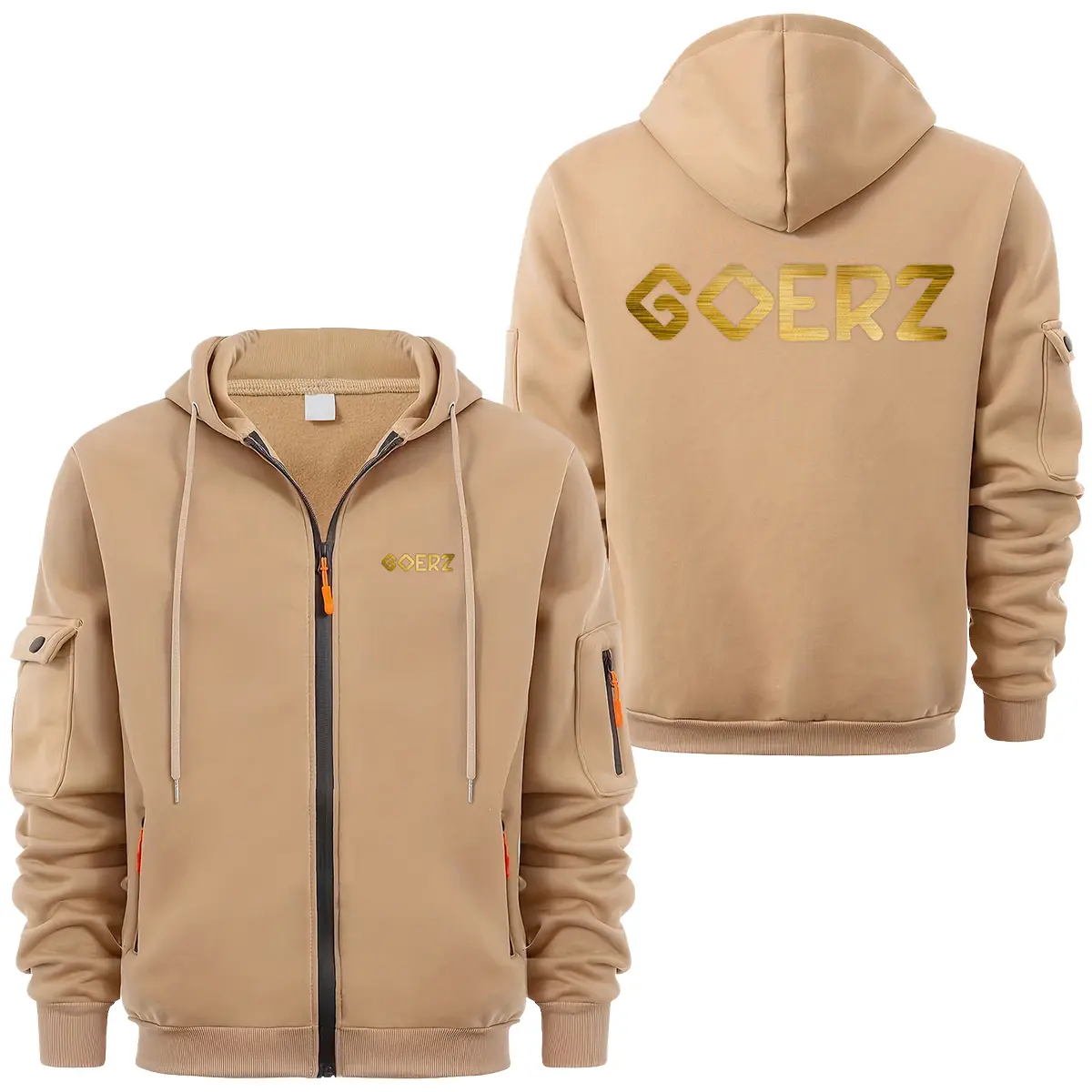 Goerz Optical Photography Videography Exclusive Logo Full Zipper Sweatshirt Hoodie with Arm Pocket HNT241114A2GRZFZH - Khaki