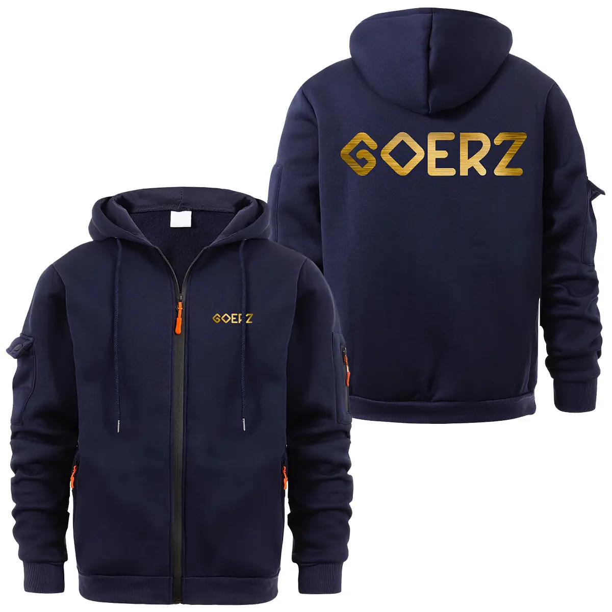 Goerz Optical Photography Videography Exclusive Logo Full Zipper Sweatshirt Hoodie with Arm Pocket HNT241114A2GRZFZH - Navy