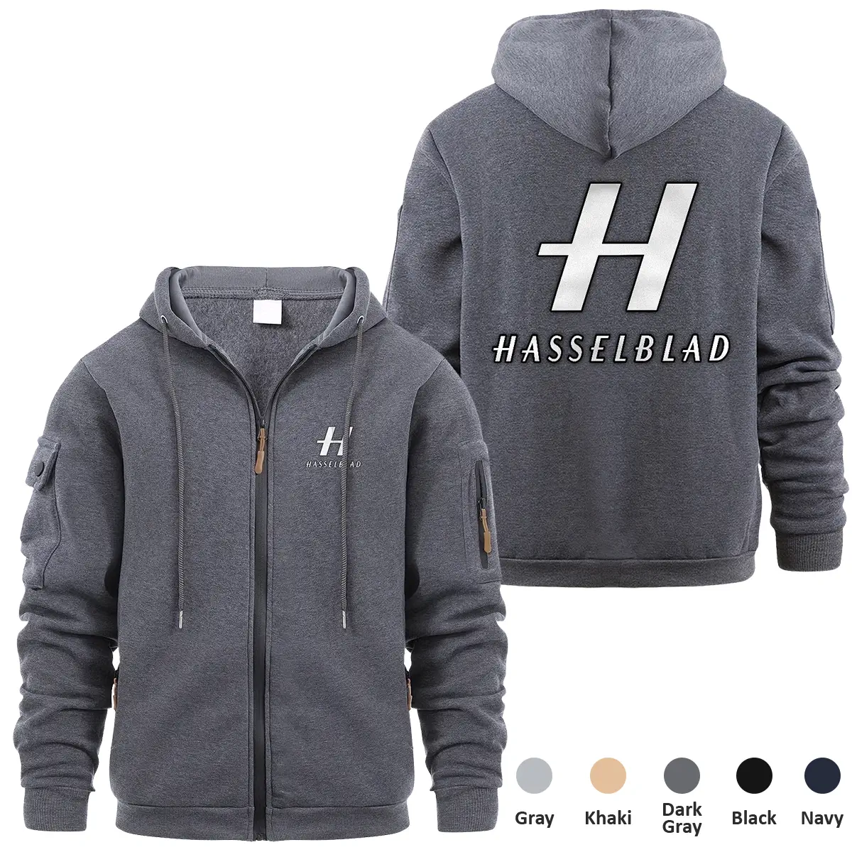 Hasselblad Photography Videography Exclusive Logo Full Zipper Sweatshirt Hoodie with Arm Pocket HNT241114AHSBFZH - Dark Gray