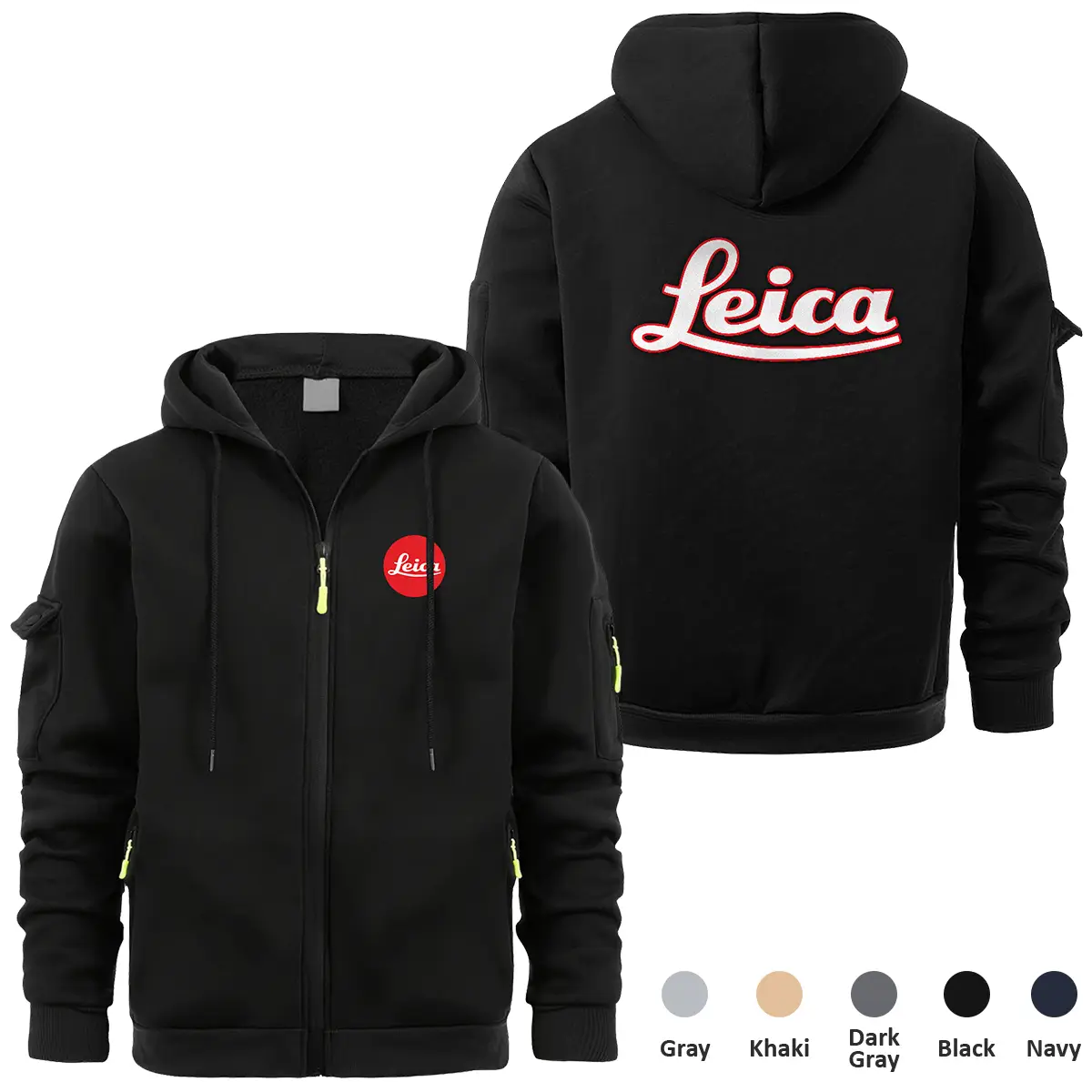 Leica Photography Videography Exclusive Logo Full Zipper Sweatshirt Hoodie with Arm Pocket HNT241114ALCFZH - Black