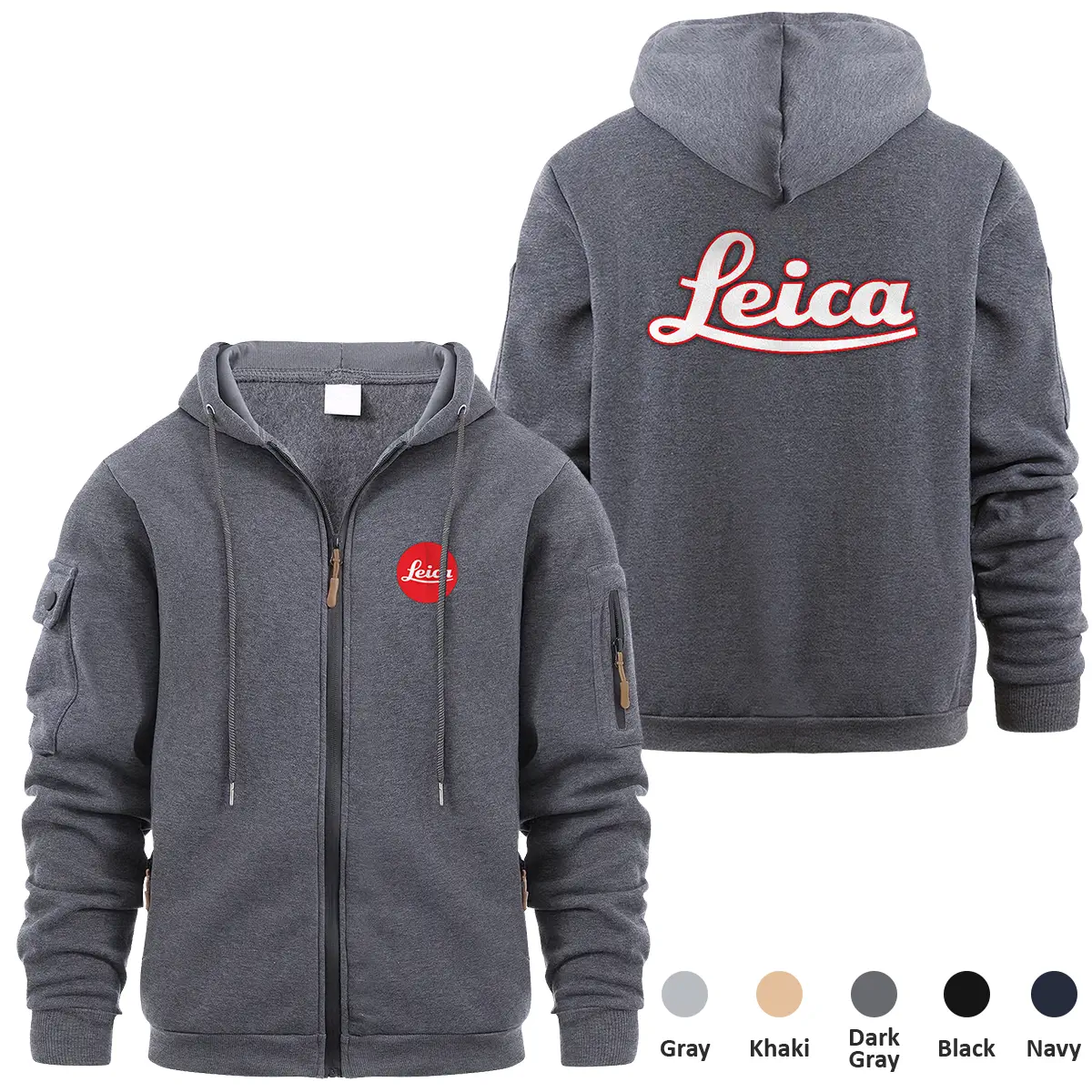 Leica Photography Videography Exclusive Logo Full Zipper Sweatshirt Hoodie with Arm Pocket HNT241114ALCFZH - Dark Gray