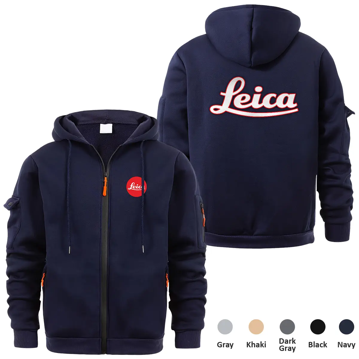 Leica Photography Videography Exclusive Logo Full Zipper Sweatshirt Hoodie with Arm Pocket HNT241114ALCFZH - Navy