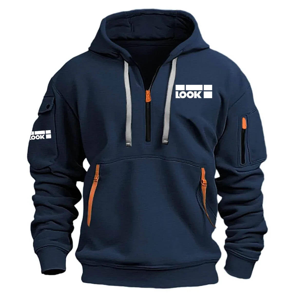 Look Exclusive Logo Long Sleeve Half-Zip Hoodie Sweatshirt with Arm Pocket OSBCLHHZ1211LKZ