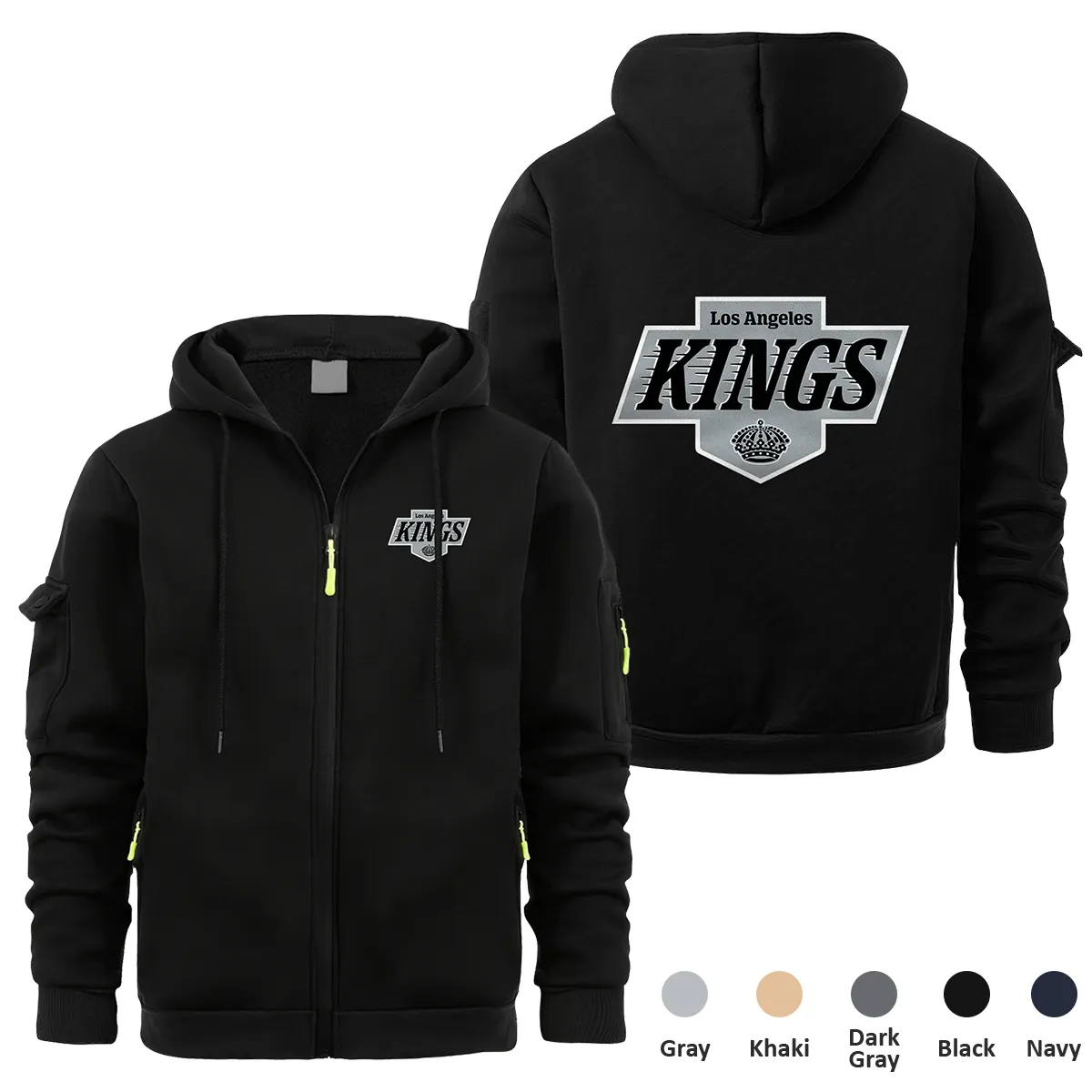 Los Angeles Kings NHL Exclusive Logo Full Zipper Sweatshirt Hoodie with Arm Pocket HNT241114LAKFZH - Black