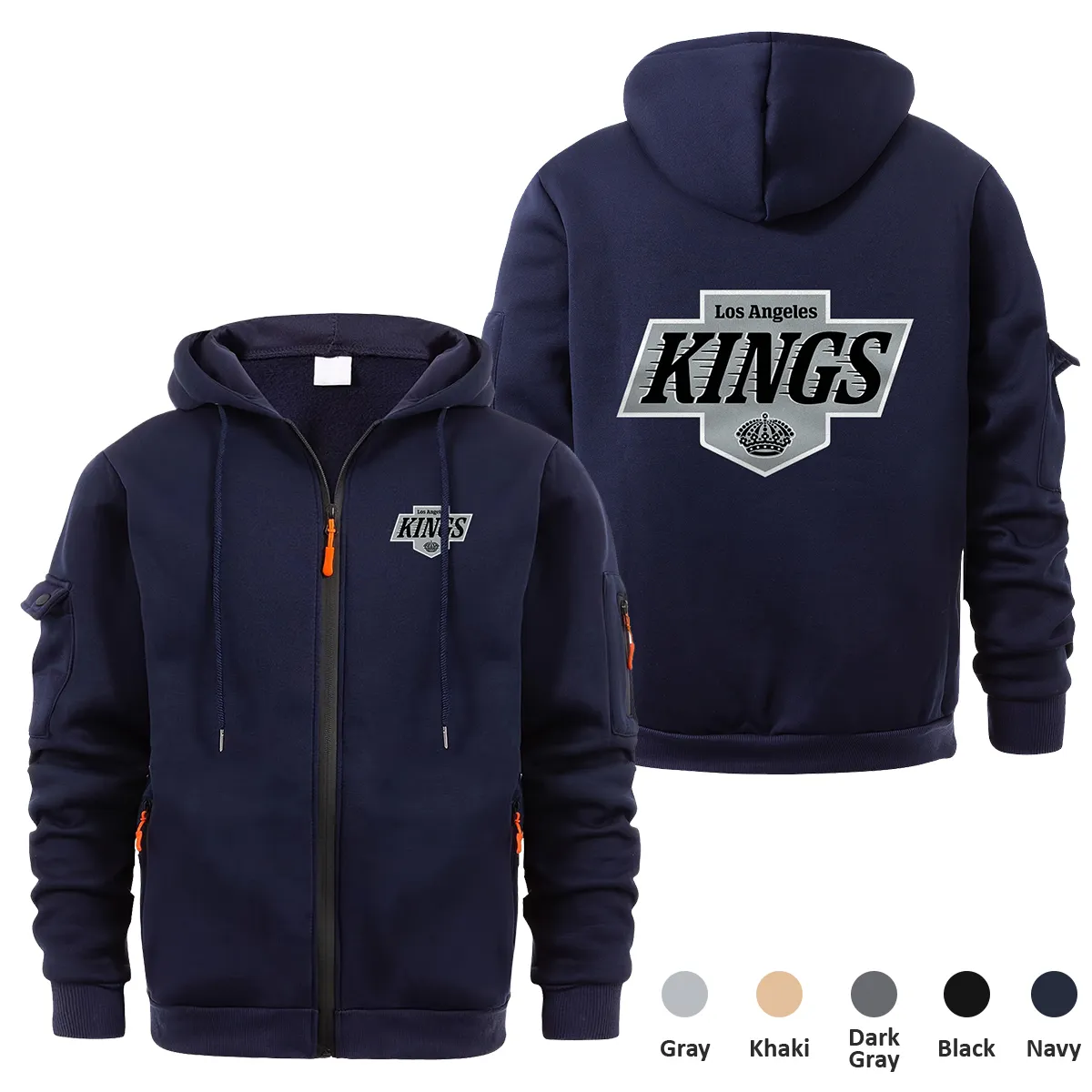 Los Angeles Kings NHL Exclusive Logo Full Zipper Sweatshirt Hoodie with Arm Pocket HNT241114LAKFZH - Navy