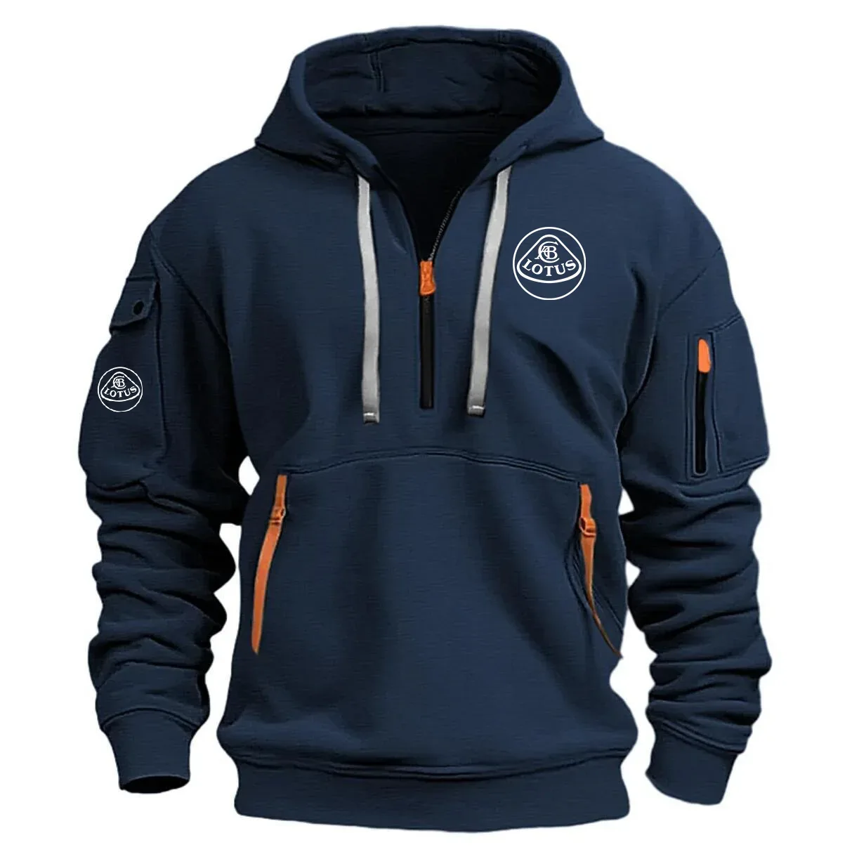 Lotus Exclusive Logo Long Sleeve Half-Zip Hoodie Sweatshirt with Arm Pocket HNT1124LTZ