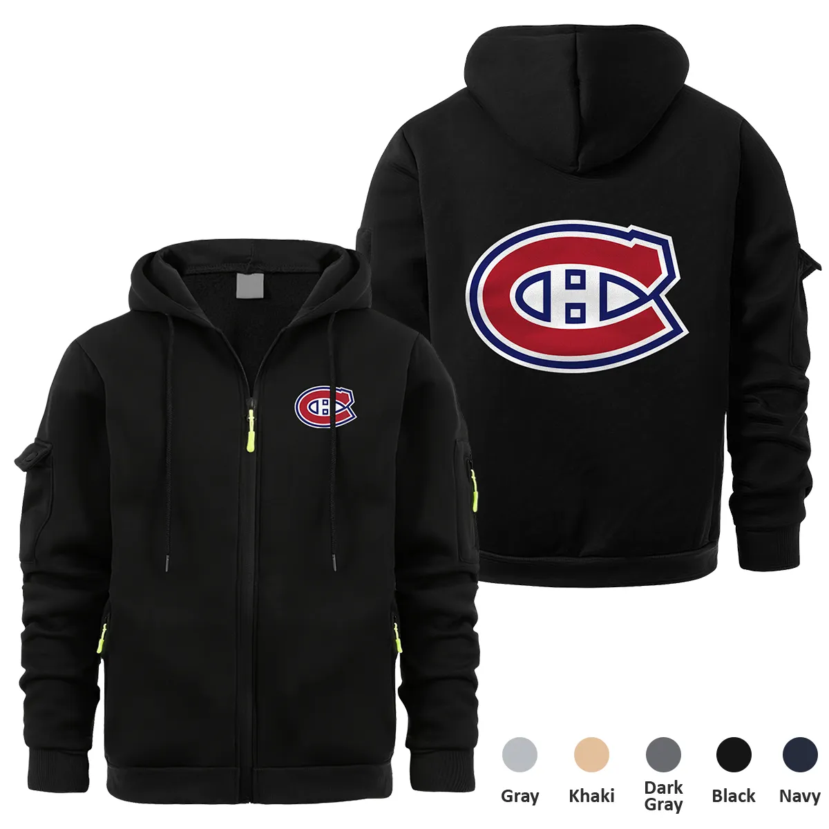 Montreal Canadiens NHL Exclusive Logo Full Zipper Sweatshirt Hoodie with Arm Pocket HNT241114MCFZH - Black