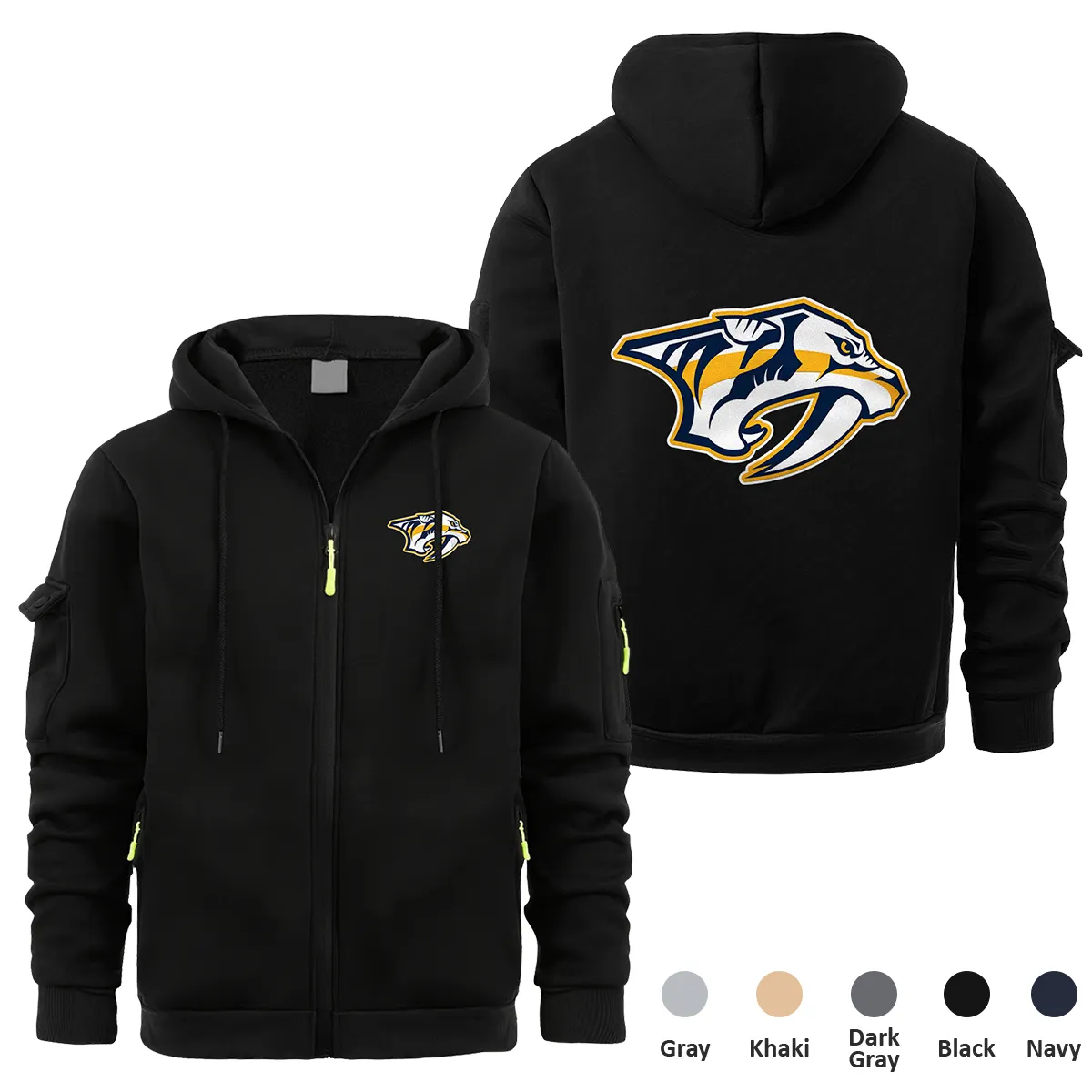 Nashville Predators NHL Exclusive Logo Full Zipper Sweatshirt Hoodie with Arm Pocket HNT241114NPFZH - Black