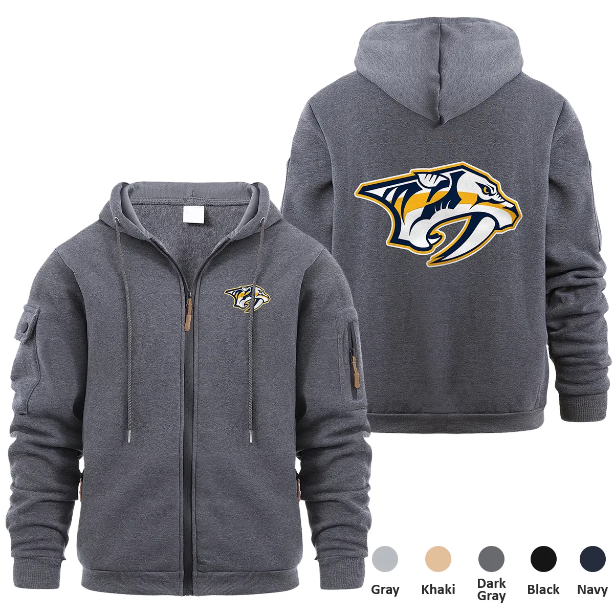 Nashville Predators NHL Exclusive Logo Full Zipper Sweatshirt Hoodie with Arm Pocket HNT241114NPFZH - Dark Gray