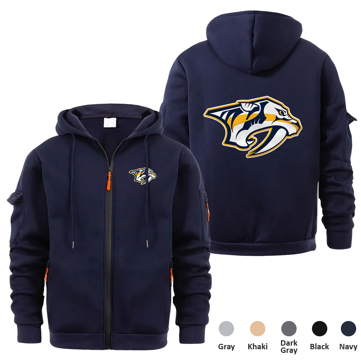 Nashville Predators NHL Exclusive Logo Full Zipper Sweatshirt Hoodie with Arm Pocket HNT241114NPFZH - Navy