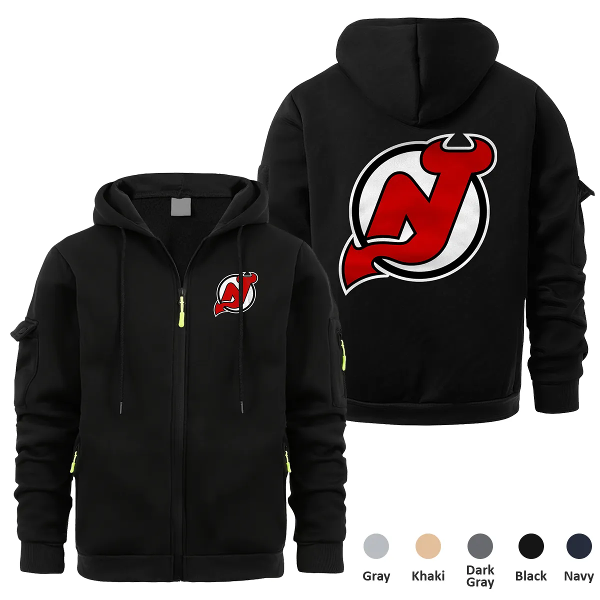 New Jersey Devils NHL Exclusive Logo Full Zipper Sweatshirt Hoodie with Arm Pocket HNT241114NJDFZH - Black