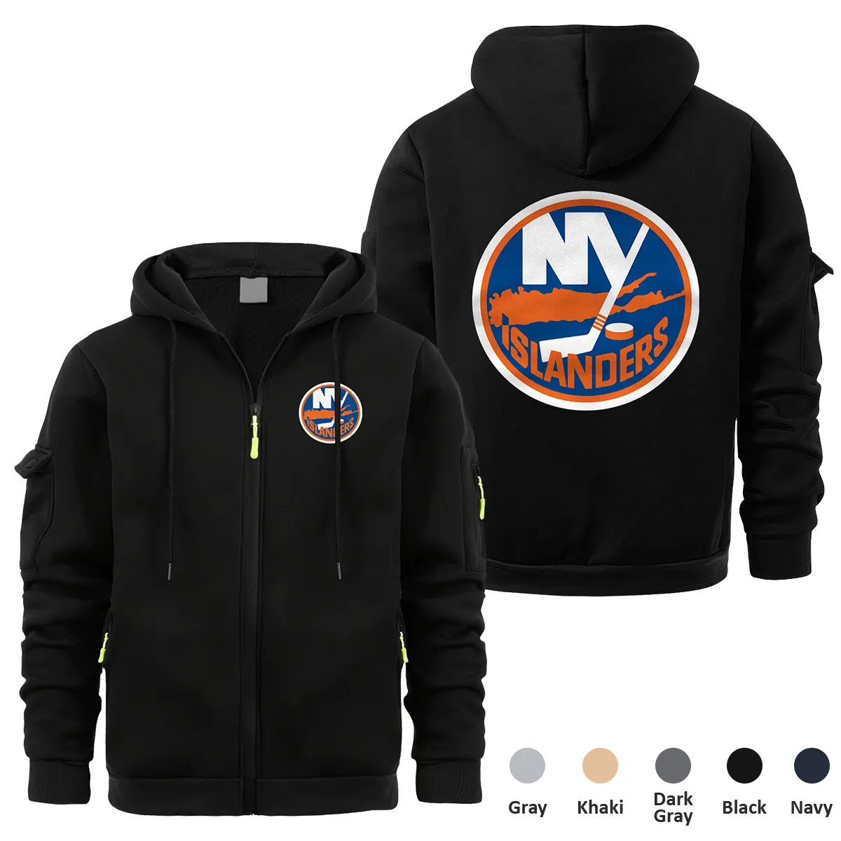 New York Islanders NHL Exclusive Logo Full Zipper Sweatshirt Hoodie with Arm Pocket HNT241114NYIFZH - Black