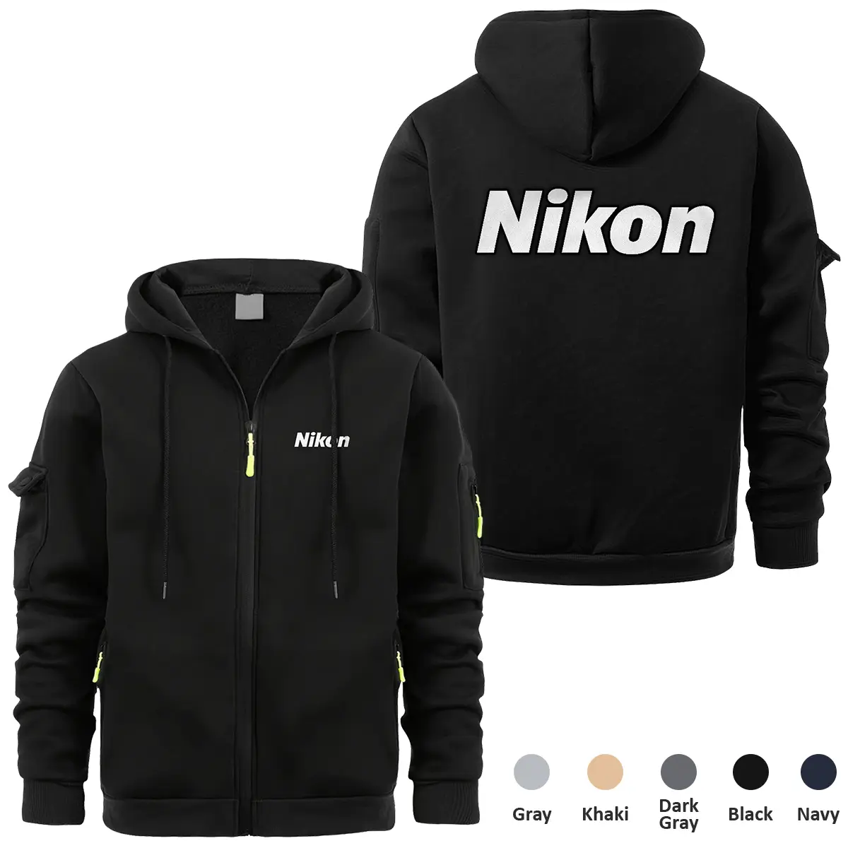 Nikon Photography Videography Exclusive Logo Full Zipper Sweatshirt Hoodie with Arm Pocket HNT241114ANKFZH - Black