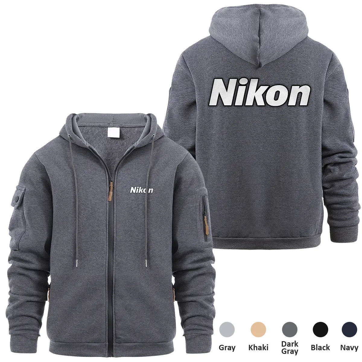 Nikon Photography Videography Exclusive Logo Full Zipper Sweatshirt Hoodie with Arm Pocket HNT241114ANKFZH - Dark Gray