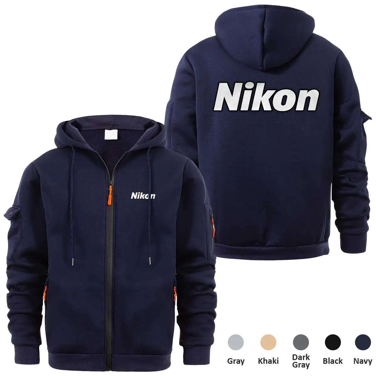 Nikon Photography Videography Exclusive Logo Full Zipper Sweatshirt Hoodie with Arm Pocket HNT241114ANKFZH - Navy