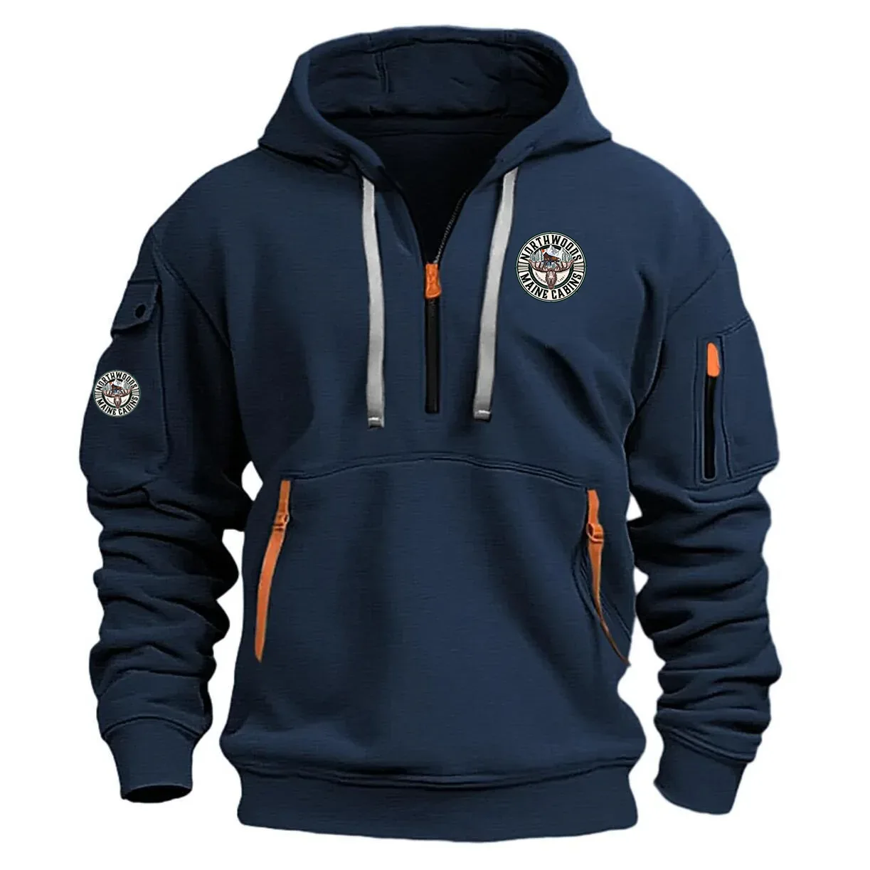 Northwoods Maine Cabins Exclusive Logo Long Sleeve Half-Zip Hoodie Sweatshirt with Arm Pocket HNT1124NWZ