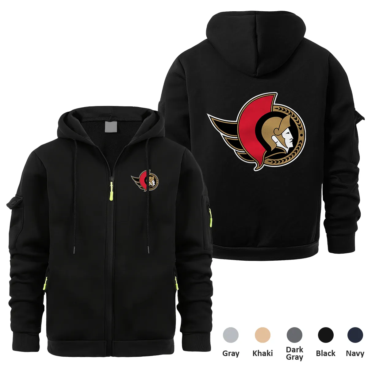 Ottawa Senators NHL Exclusive Logo Full Zipper Sweatshirt Hoodie with Arm Pocket HNT241114OSFZH - Black