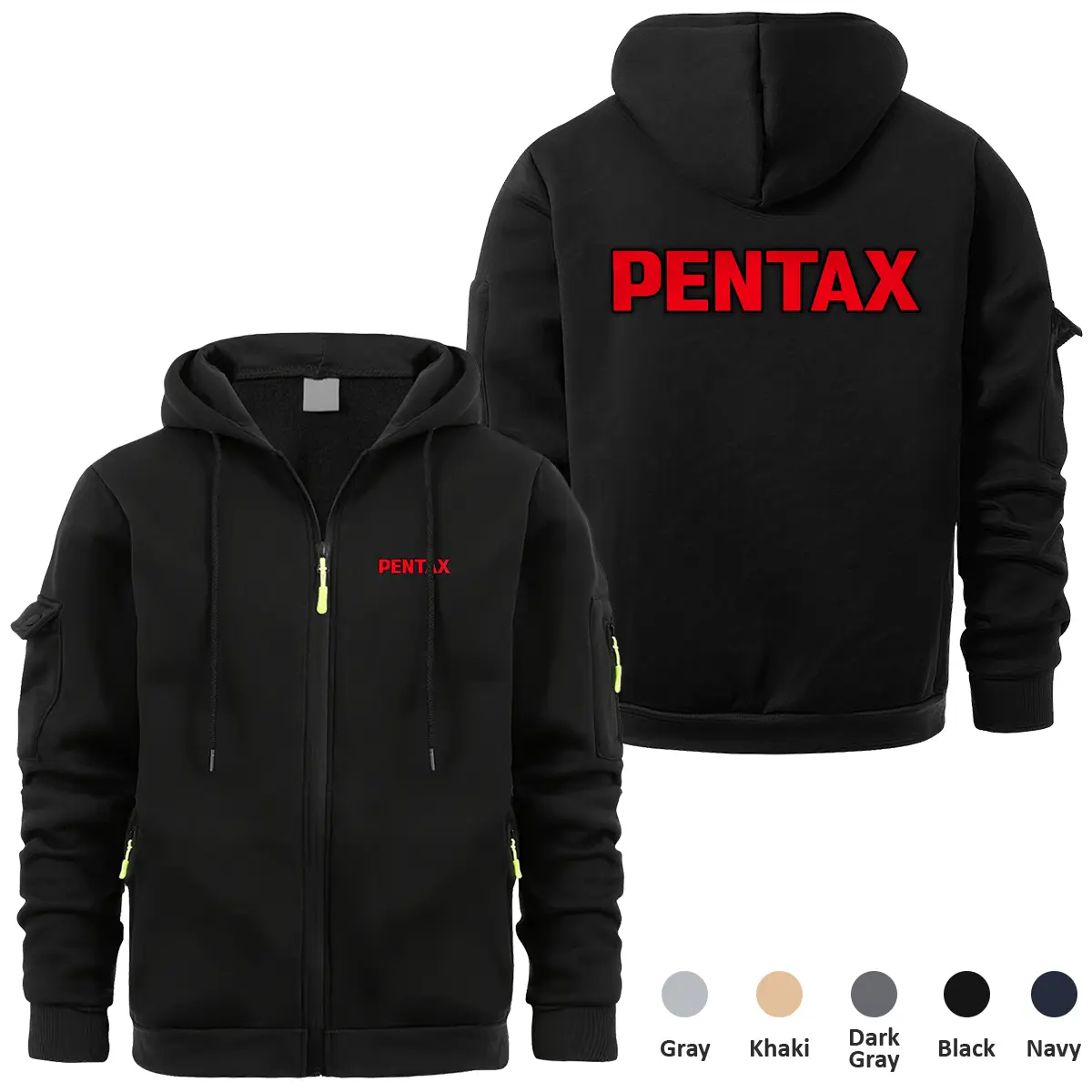 Pentax Photography Videography Exclusive Logo Full Zipper Sweatshirt Hoodie with Arm Pocket HNT241114APTFZH - Black