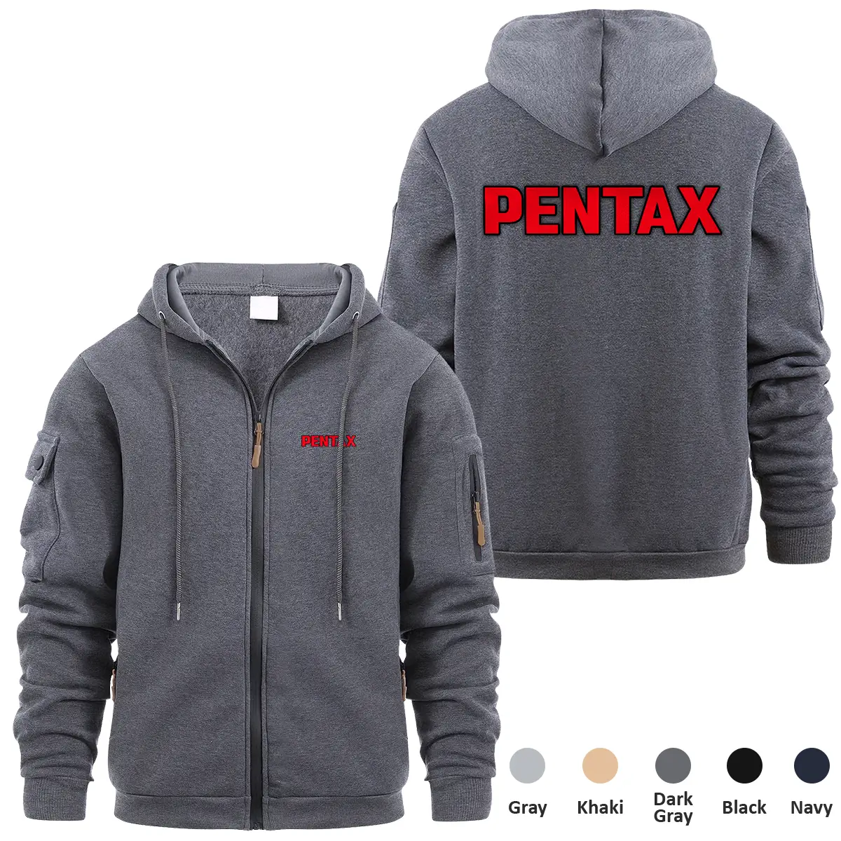 Pentax Photography Videography Exclusive Logo Full Zipper Sweatshirt Hoodie with Arm Pocket HNT241114APTFZH - Dark Gray