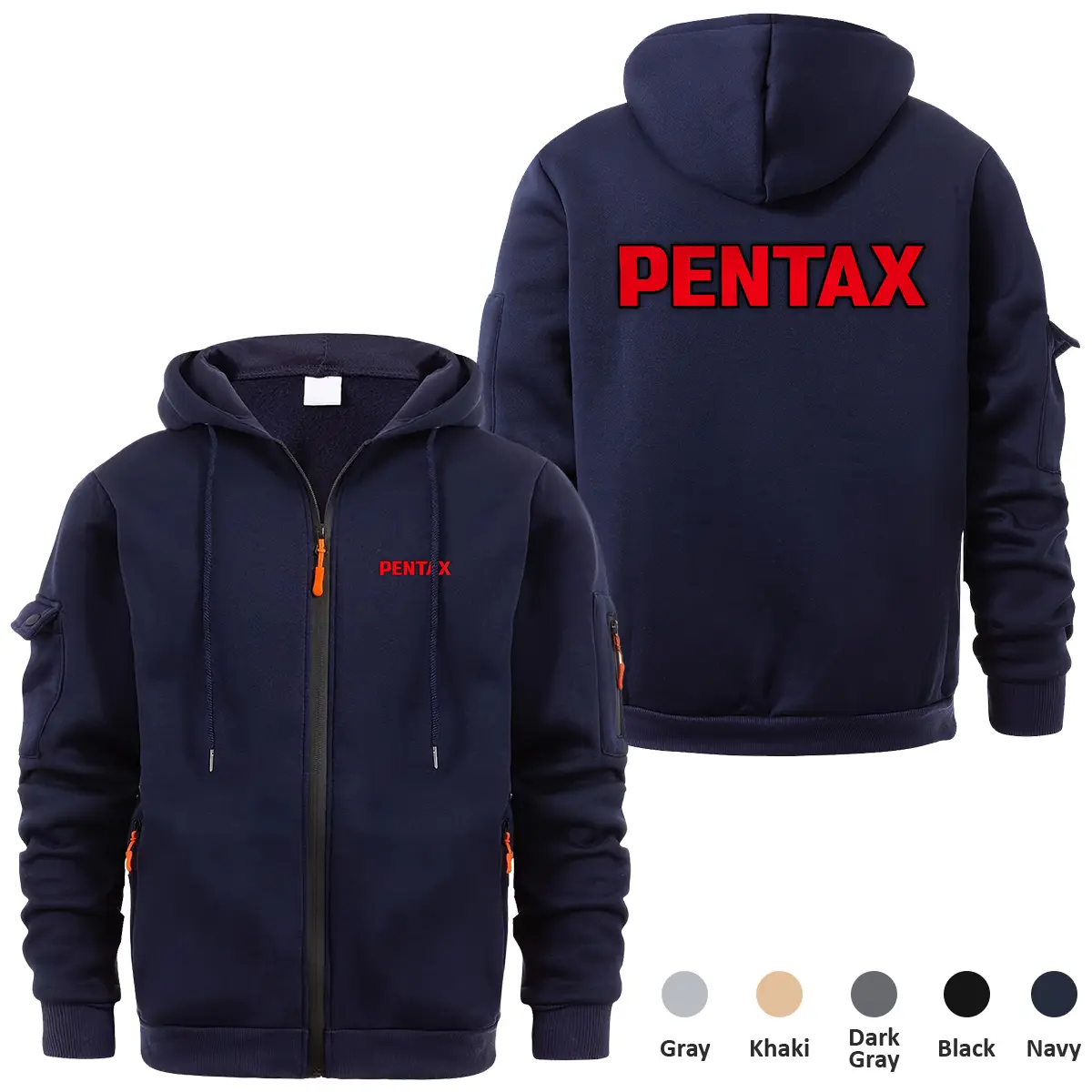 Pentax Photography Videography Exclusive Logo Full Zipper Sweatshirt Hoodie with Arm Pocket HNT241114APTFZH - Navy