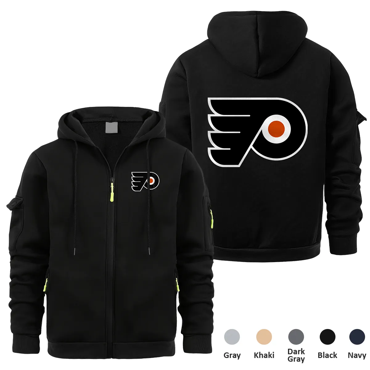 Philadelphia Flyers NHL Exclusive Logo Full Zipper Sweatshirt Hoodie with Arm Pocket HNT241114PFFZH - Black