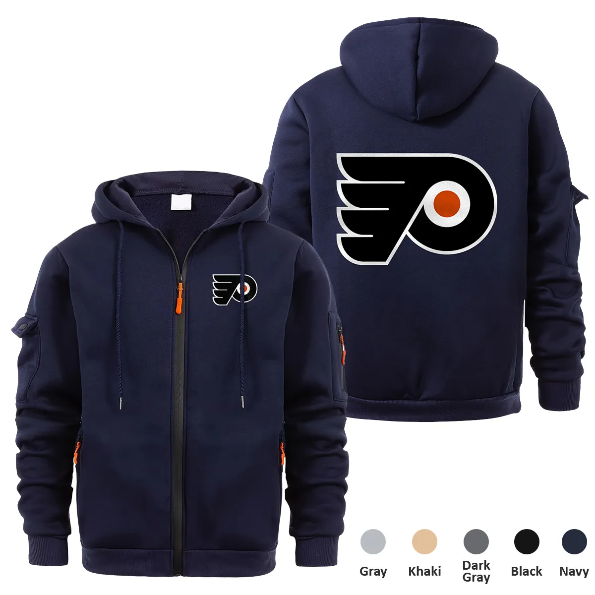 Philadelphia Flyers NHL Exclusive Logo Full Zipper Sweatshirt Hoodie with Arm Pocket HNT241114PFFZH - Navy