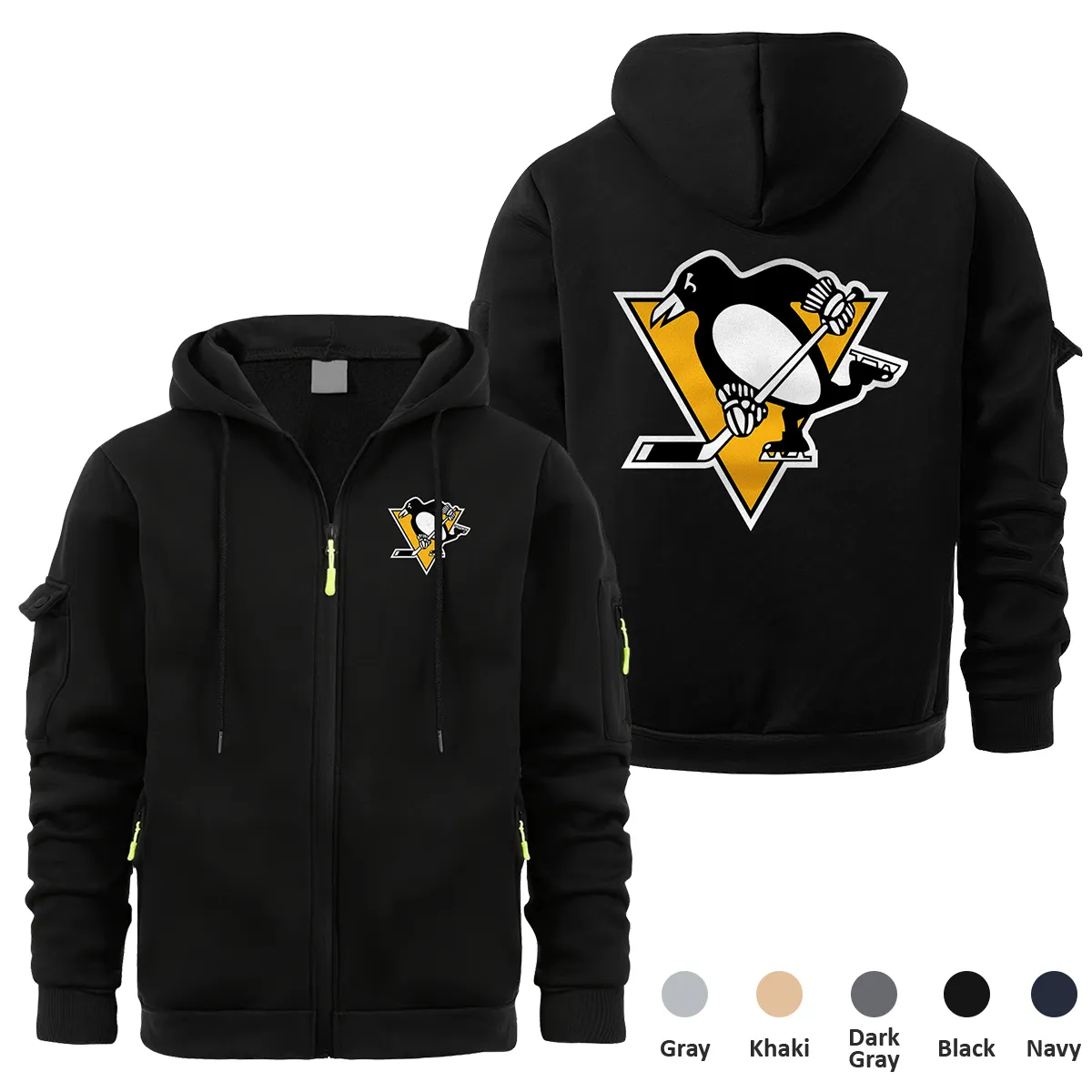 Pittsburgh Penguins NHL Exclusive Logo Full Zipper Sweatshirt Hoodie with Arm Pocket HNT241114PPFZH - Black