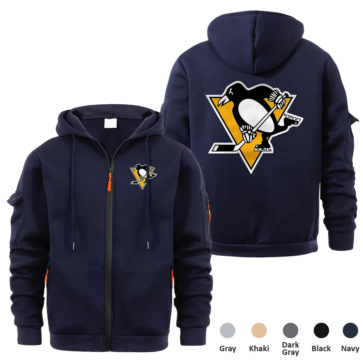 Pittsburgh Penguins NHL Exclusive Logo Full Zipper Sweatshirt Hoodie with Arm Pocket HNT241114PPFZH - Navy