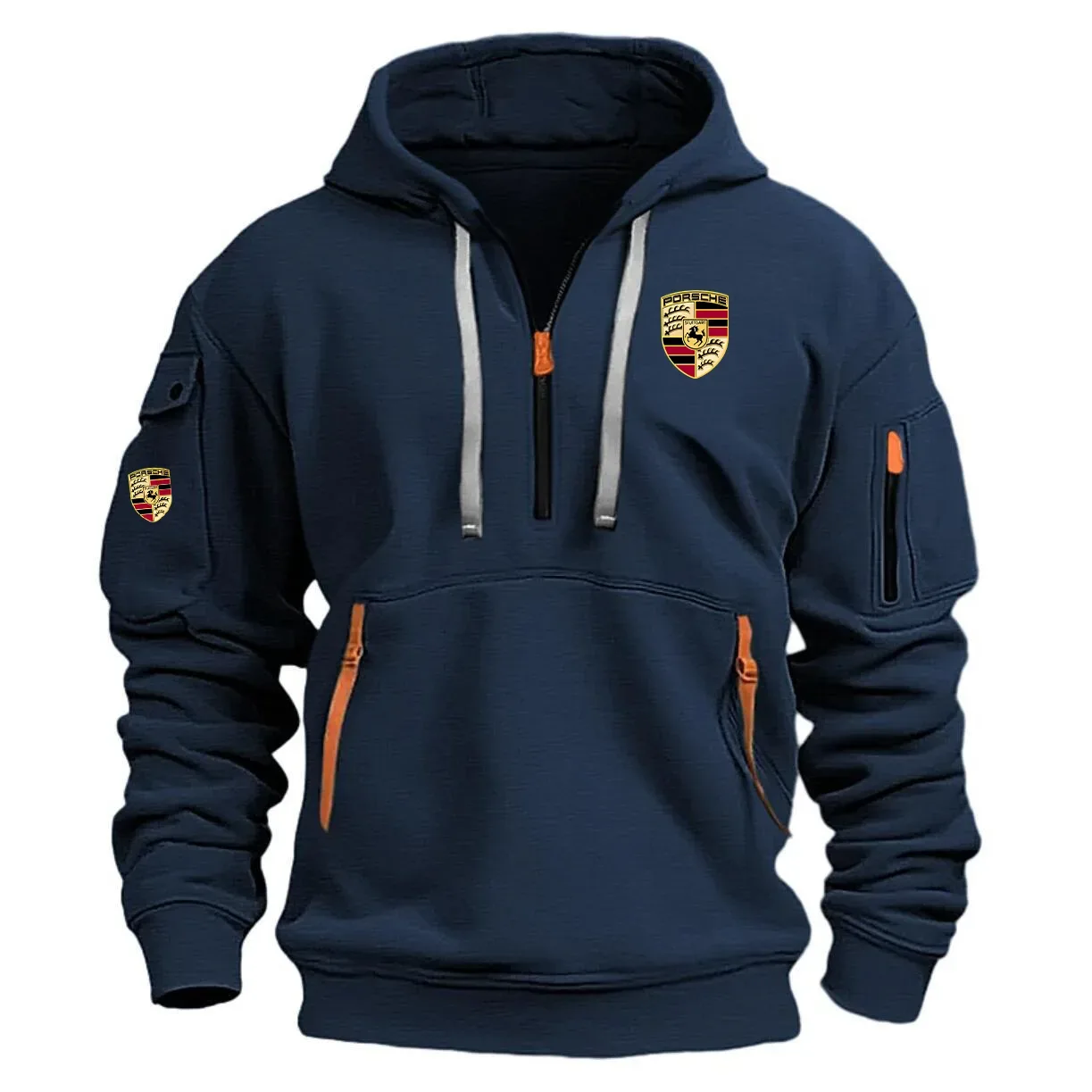 Porsche Exclusive Logo Long Sleeve Half-Zip Hoodie Sweatshirt with Arm Pocket HNT1124POSZ