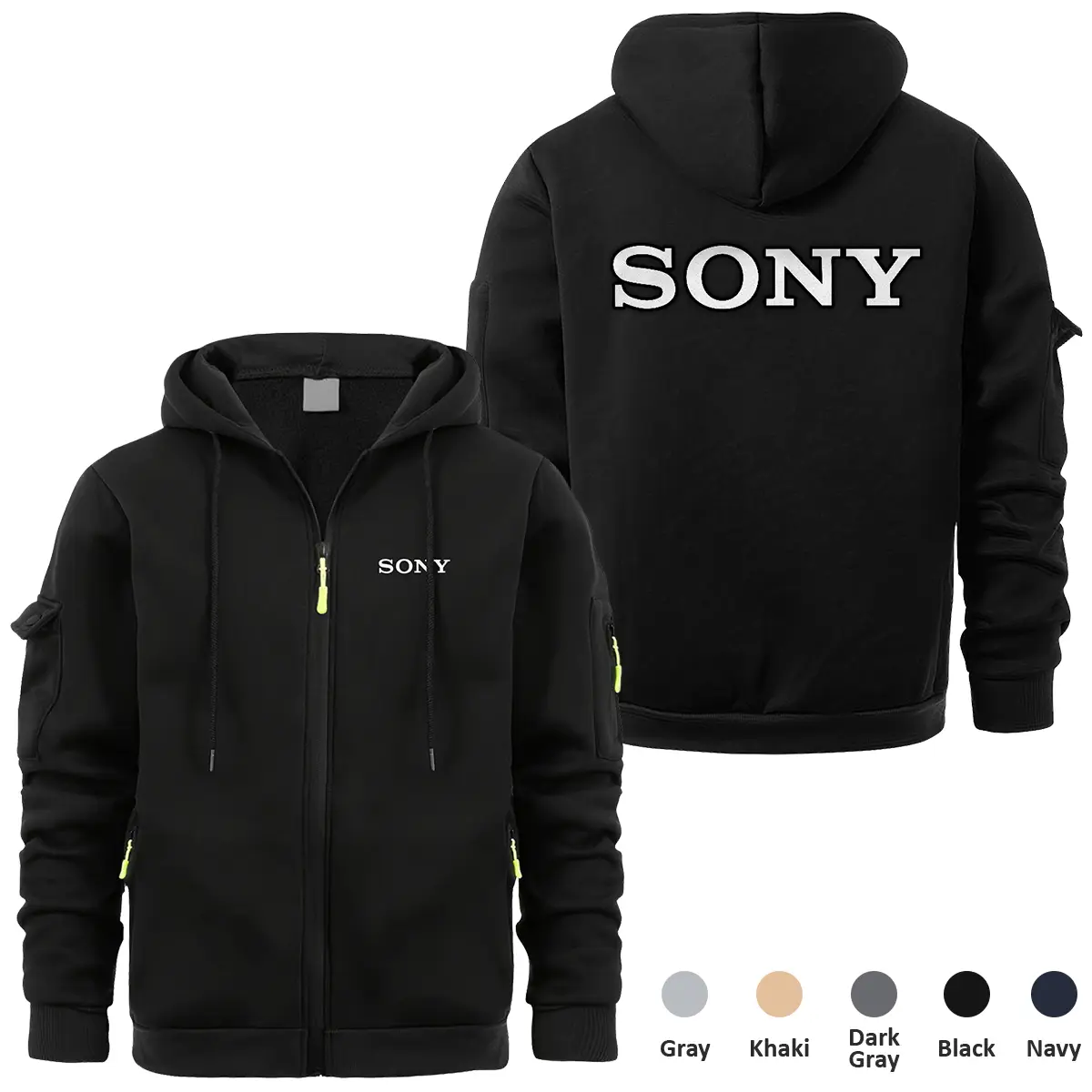 Sony Photography Videography Exclusive Logo Full Zipper Sweatshirt Hoodie with Arm Pocket HNT241114ASNFZH - Black