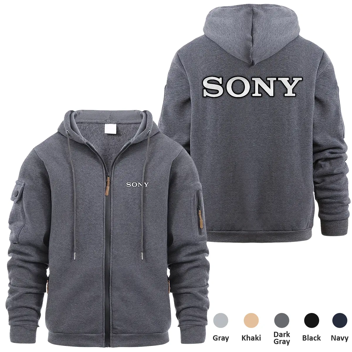 Sony Photography Videography Exclusive Logo Full Zipper Sweatshirt Hoodie with Arm Pocket HNT241114ASNFZH - Dark Gray