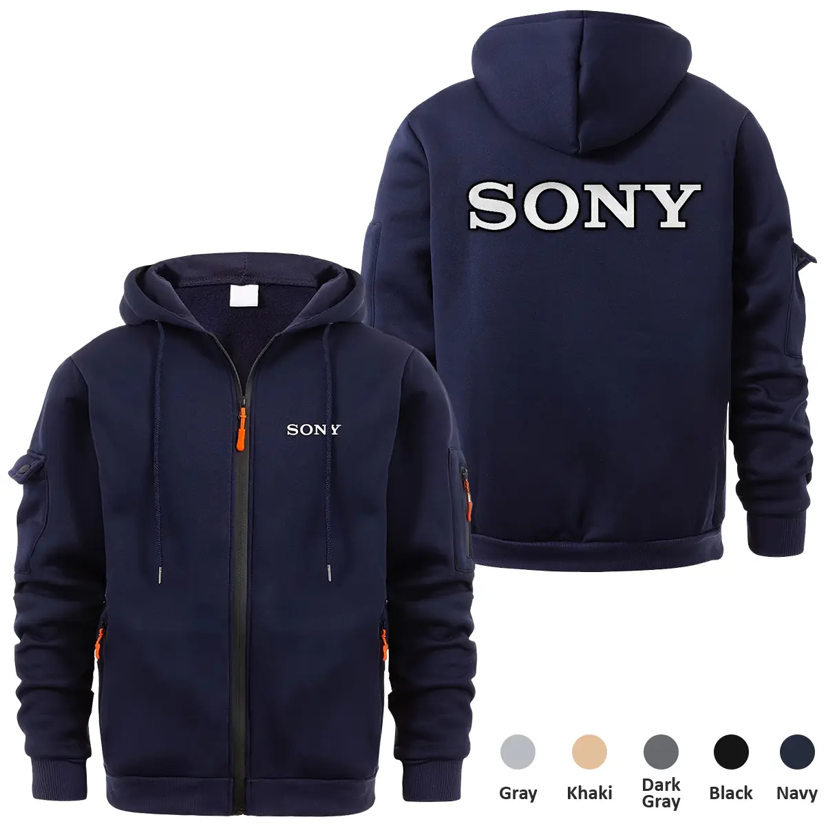 Sony Photography Videography Exclusive Logo Full Zipper Sweatshirt Hoodie with Arm Pocket HNT241114ASNFZH - Navy