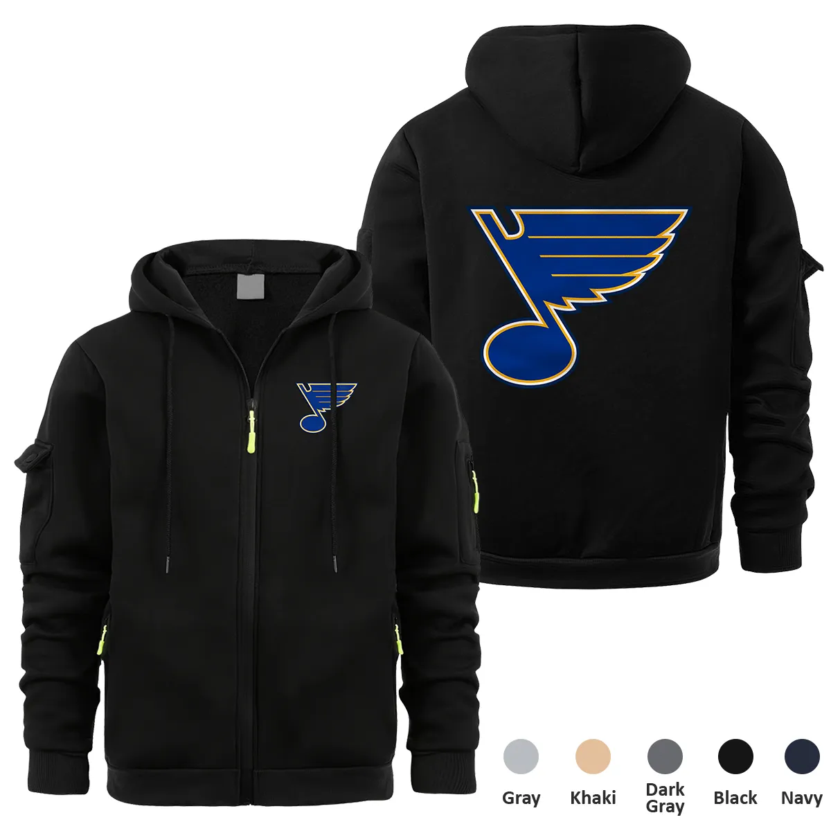 St. Louis Blues NHL Exclusive Logo Full Zipper Sweatshirt Hoodie with Arm Pocket HNT241114SLBFZH - Black