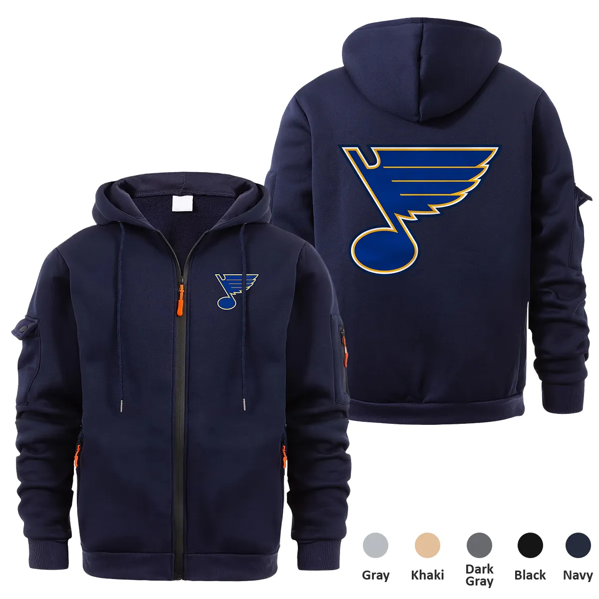 St. Louis Blues NHL Exclusive Logo Full Zipper Sweatshirt Hoodie with Arm Pocket HNT241114SLBFZH - Navy