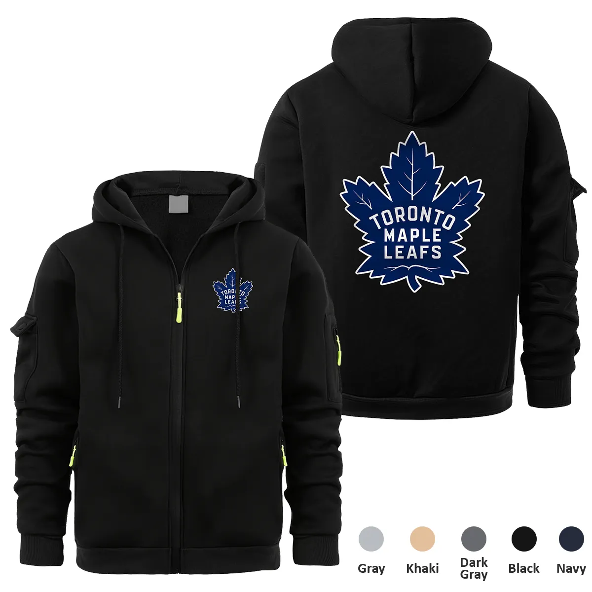 Toronto Maple Leafs NHL Exclusive Logo Full Zipper Sweatshirt Hoodie with Arm Pocket HNT241114TMLFZH - Black