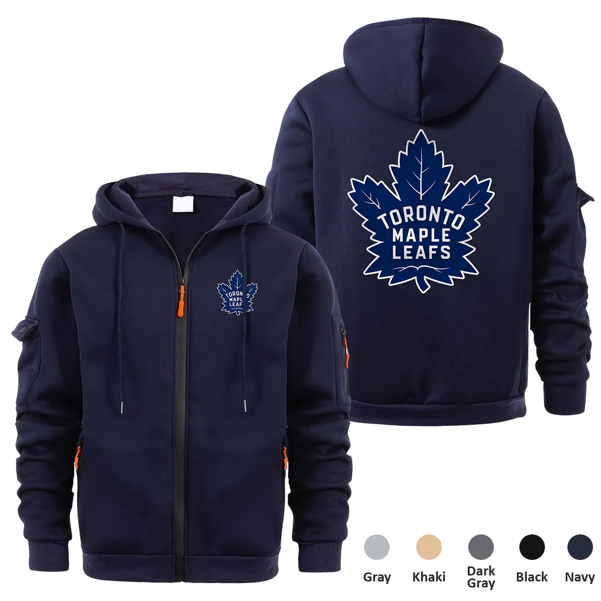 Toronto Maple Leafs NHL Exclusive Logo Full Zipper Sweatshirt Hoodie with Arm Pocket HNT241114TMLFZH - Navy