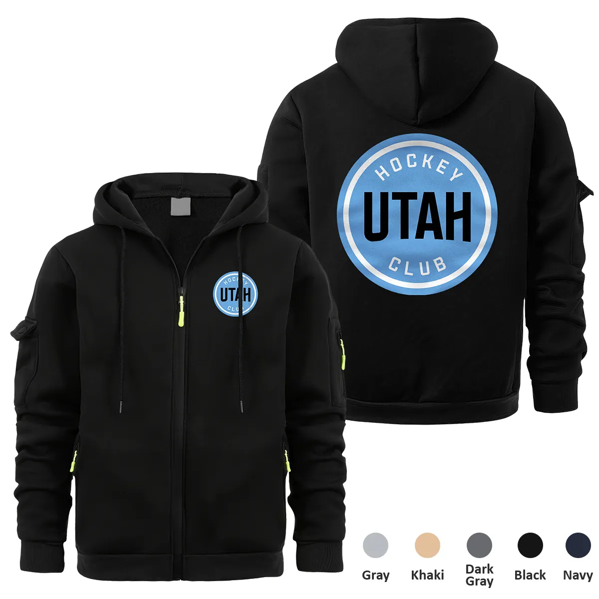 Utah Hockey Club NHL Exclusive Logo Full Zipper Sweatshirt Hoodie with Arm Pocket HNT241114UHCFZH - Black