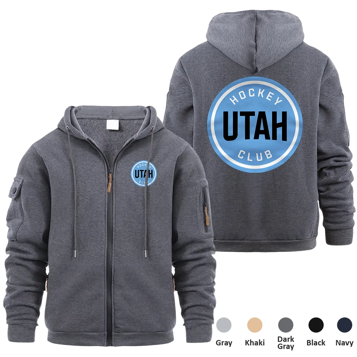 Utah Hockey Club NHL Exclusive Logo Full Zipper Sweatshirt Hoodie with Arm Pocket HNT241114UHCFZH - Dark Gray