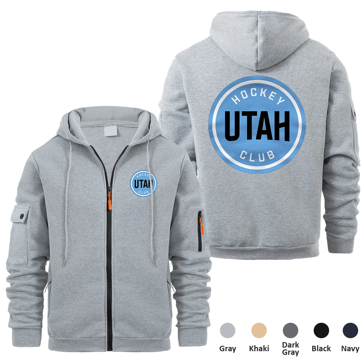 Utah Hockey Club NHL Exclusive Logo Full Zipper Sweatshirt Hoodie with Arm Pocket HNT241114UHCFZH - Gray