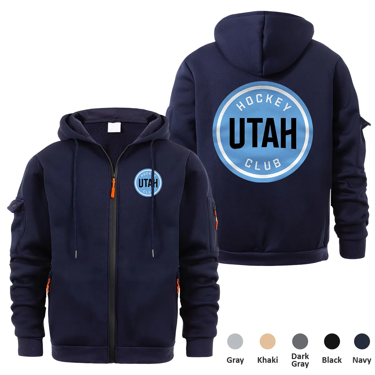 Utah Hockey Club NHL Exclusive Logo Full Zipper Sweatshirt Hoodie with Arm Pocket HNT241114UHCFZH - Navy