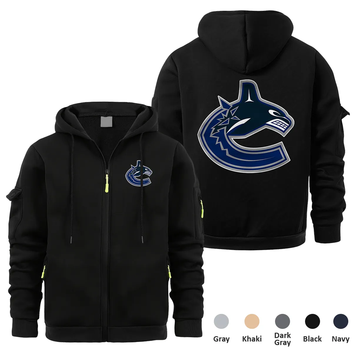 Vancouver Canucks NHL Exclusive Logo Full Zipper Sweatshirt Hoodie with Arm Pocket HNT241114VCFZH - Black