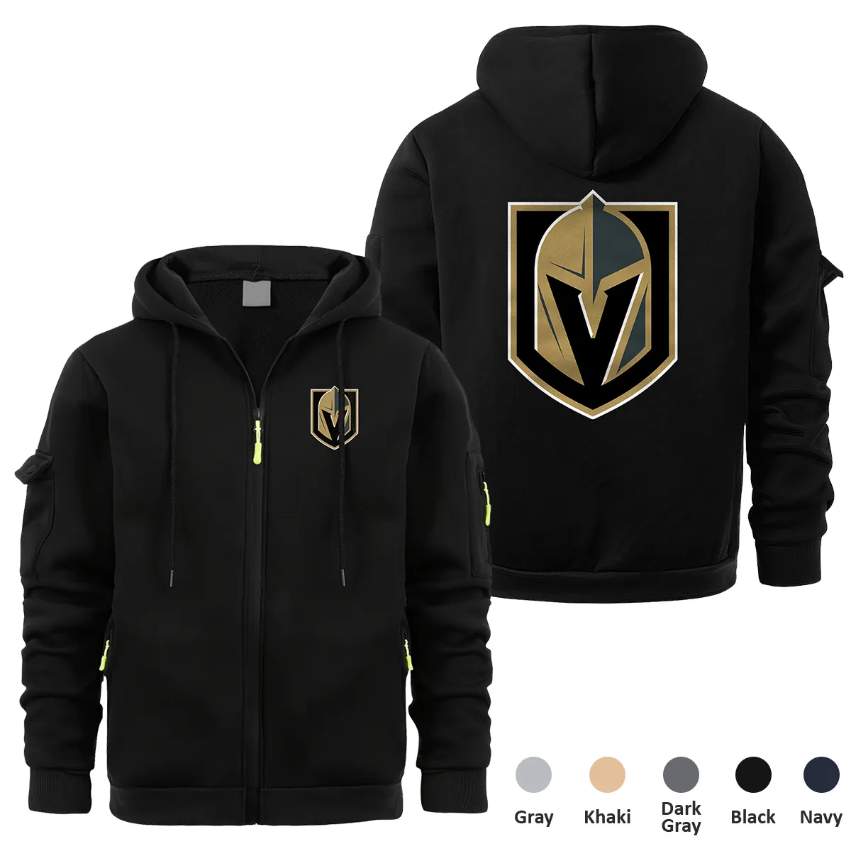 Vegas Golden Knights NHL Exclusive Logo Full Zipper Sweatshirt Hoodie with Arm Pocket HNT241114VGKFZH - Black