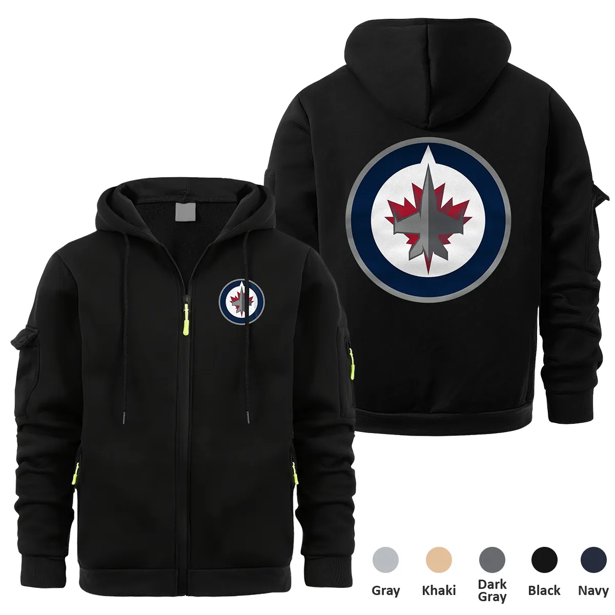 Winnipeg Jets NHL Exclusive Logo Full Zipper Sweatshirt Hoodie with Arm Pocket HNT241114WJFZH - Black