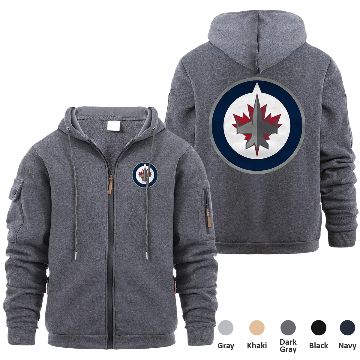 Winnipeg Jets NHL Exclusive Logo Full Zipper Sweatshirt Hoodie with Arm Pocket HNT241114WJFZH - Dark Gray