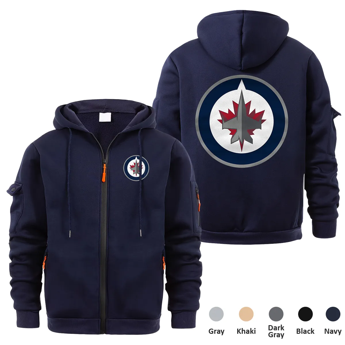 Winnipeg Jets NHL Exclusive Logo Full Zipper Sweatshirt Hoodie with Arm Pocket HNT241114WJFZH - Navy