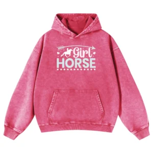 Girl Horse Gift Love Horse Washed Pullover Hoodie