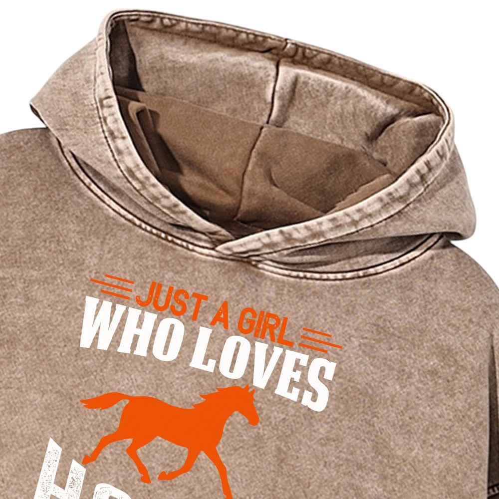Just A Girl Who Loves Horse Vintage Gift Love Horse Washed Pullover Hoodie