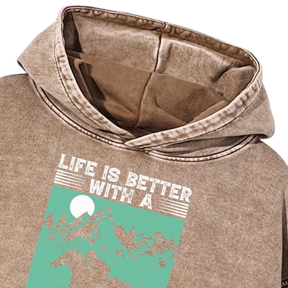 Life Is Bestter With A Horse Vintage Gift Love Horse Washed Pullover Hoodie